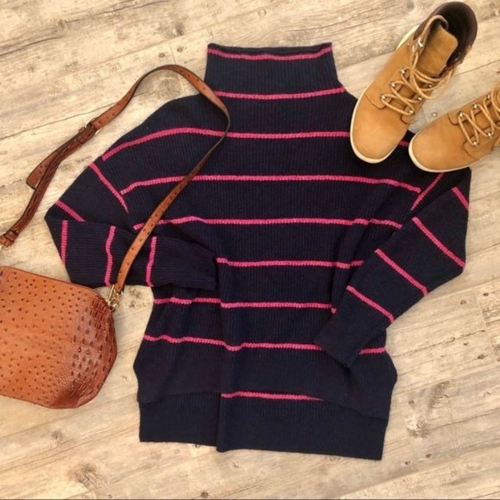 Abound Navy/Pink Striped Mock Neck Ribbed Knit Sweater Size XL